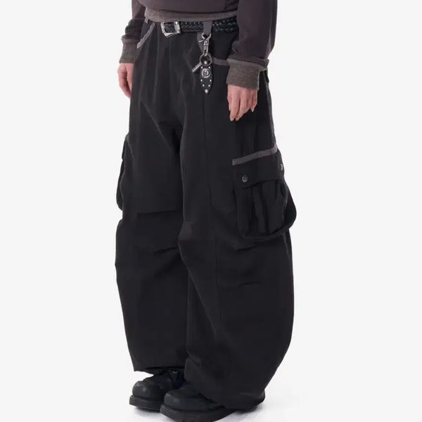 [BUNJANG] Akame Knee Pintuck Contrast Cargo Pants Black / 아캄 Knee Pin-tuck Contrast Cargo Pants 블랙