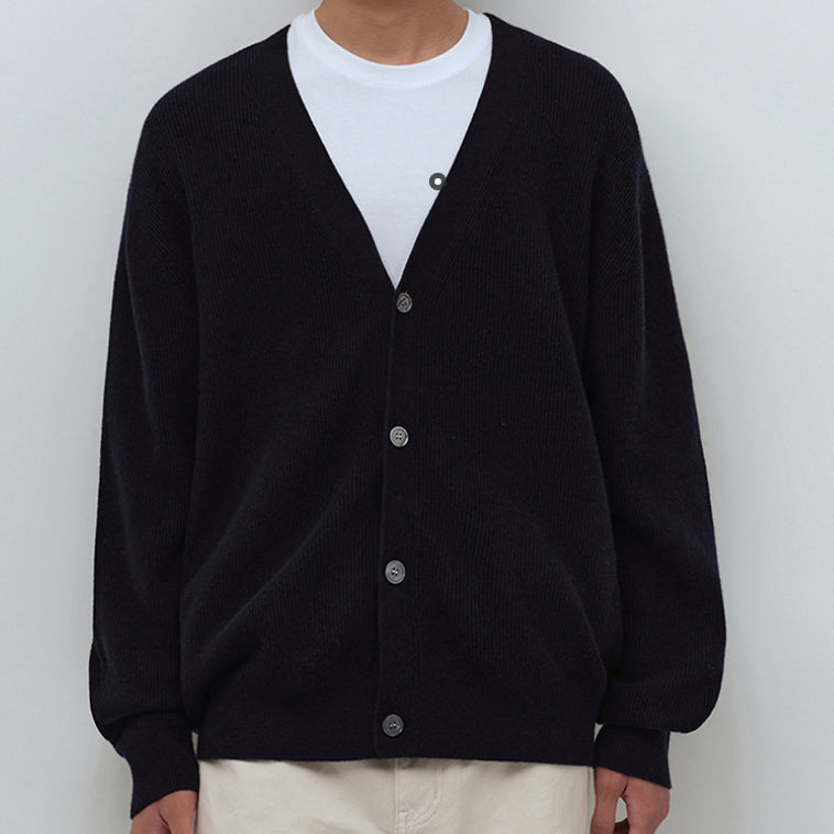 [BUNJANG] MUTANDARD x STUCKERS Minimal Ribbed V-Neck Cardigan Navy / [스토커즈 컬래버]무탠다드 미니멀 리브드 브이 넥 가디건 네이비