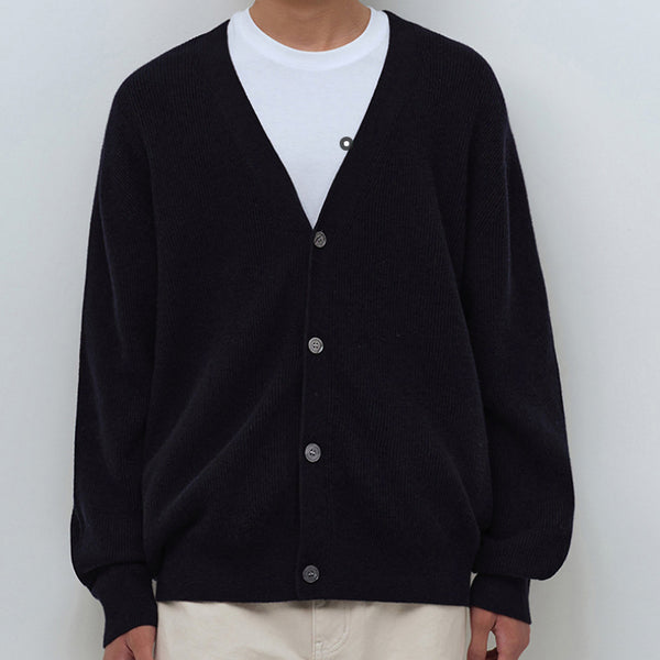 [BUNJANG] MUTANDARD x STUCKERS Minimal Ribbed V-Neck Cardigan Navy / [스토커즈 컬래버]무탠다드 미니멀 리브드 브이 넥 가디건 네이비