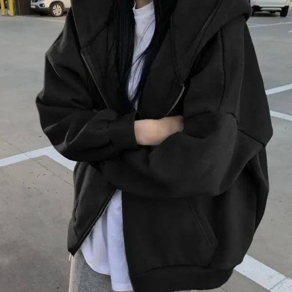 [BUNJANG] Oversized Black Hooded Zip-Up Jacket / 오버핏 후드 집업 검정색