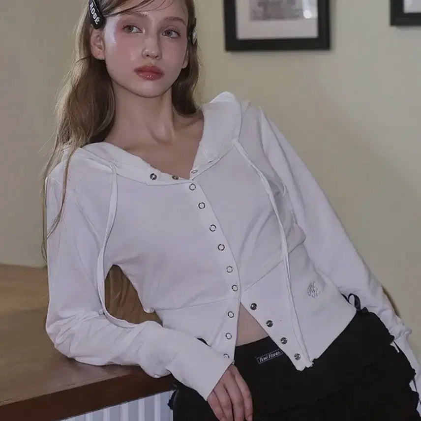 [BUNJANG] Rosefants Eyelet Hood Zip-Up White / 로제프란츠 아이렛 후드 집업 화이트