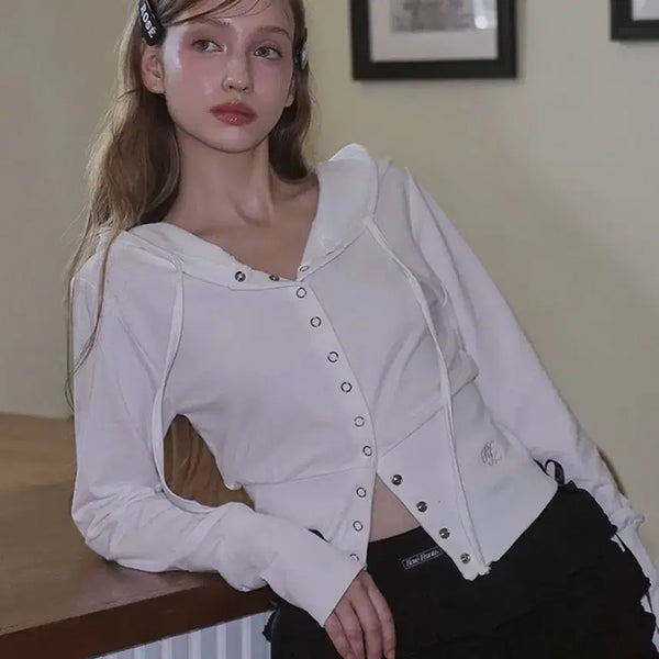 [BUNJANG] Rosefants Eyelet Hood Zip-Up White / 로제프란츠 아이렛 후드 집업 화이트