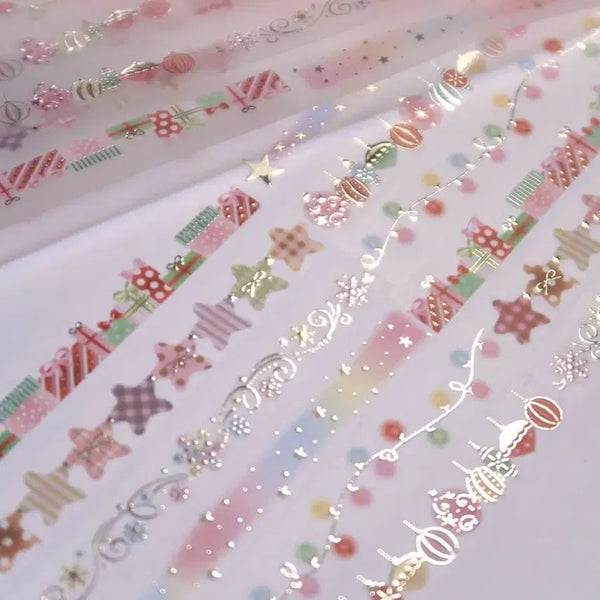 [BUNJANG] Pearl Ribbon Holiday Silver Line Ornament Kiss Cut Stickers / 26번) 펄리버튼 홀리데이 실버라인 오너먼트 키스컷 띵