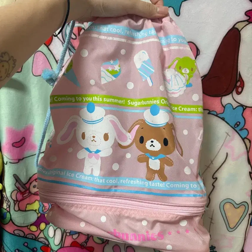 [BUNJANG] Sanrio Sugarbunnies Pink Pouch Bag Eco Bag / 산리오 슈가바니즈 핑크 보조가방 에코백 고전산리오 백팩 복조리 시로우사