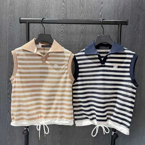 [BUNJANG] G/FORE Women's Mesh Stripe Sleeveless T-shirt / 지포어 여성 메쉬 스트라이프 민소매 티셔츠 2칼라