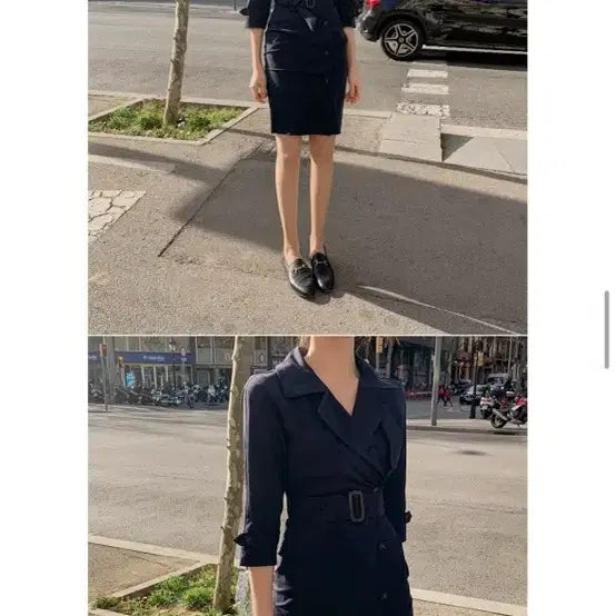 [BUNJANG] From Day One Trench Belt Dress Navy / 프롬데이원 트렌치 하객룩 벨트 원피스 네이비