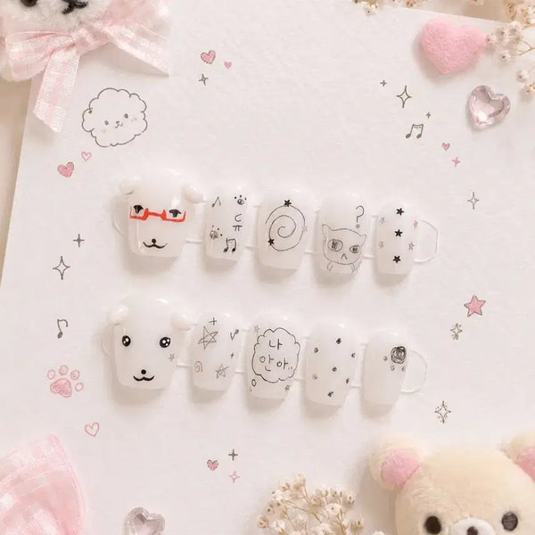 [BUNJANG] Ganadi Gonyani Hand-Painted Art Custom Nail Tips Set 5 / 가나디 고냐니 손그림 아트 수제네일팁 5탄