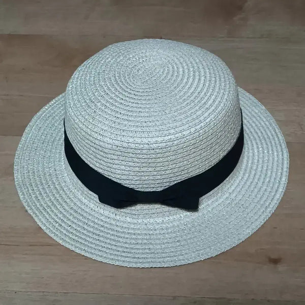 [BUNJANG] Straw Hat with Black Ribbon Accent / 새상품)밀짚모자 검정 리본 포인트