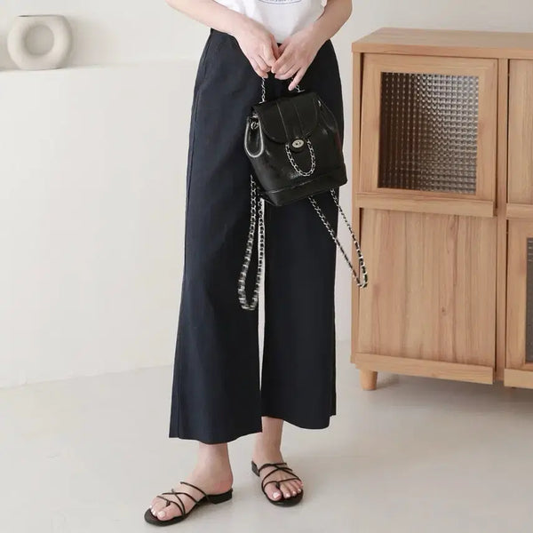 [BUNJANG] 100% Linen Navy Wide-Leg Banding Pants (L) / 린넨100 네이비 마 밴딩 팬츠(L)