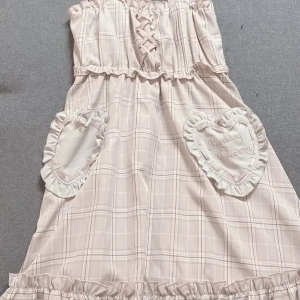 [BUNJANG] Amabel Heart Bear Check Pattern Mini Dress / 아마벨 하트베어초콜릿