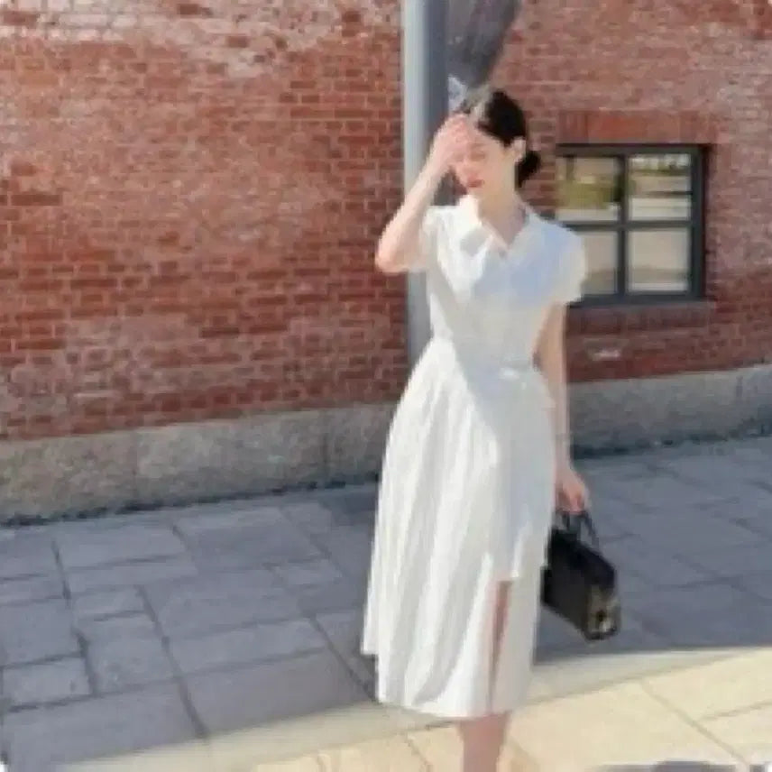[BUNJANG] Milkcocoa Chiffon Shirt Long Midi Wrap Collar Dress Puff Sleeves / 밀크코코아 쉬폰 셔츠 롱 미디 랩 카라 원피스 퍼프