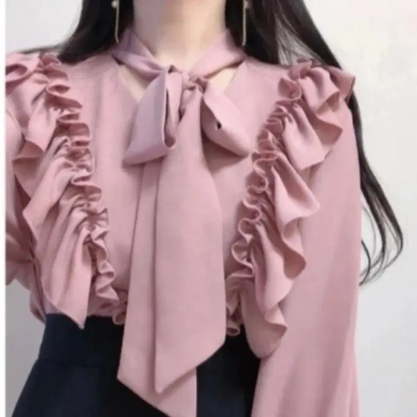[BUNJANG] Somedays Ribbon Frill Blouse Pink / 썸데이즈 리본 프릴 핑크 블라우스