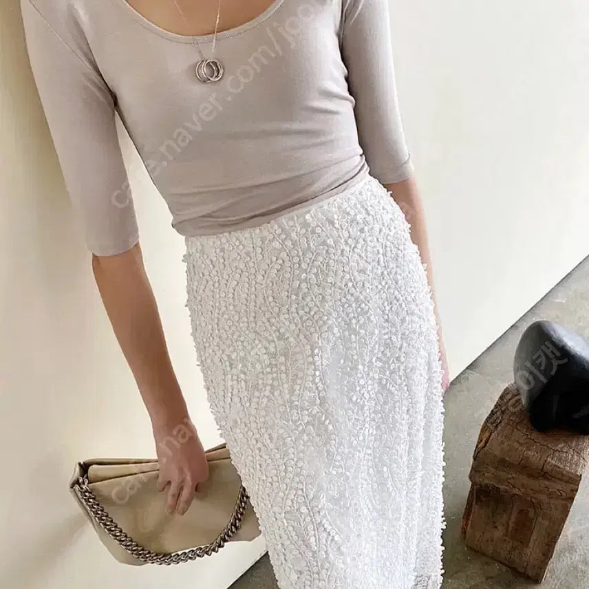 [BUNJANG] ORR Grape Embroidery Lace Skirt White Long Skirt / 오르ORR 그레이프 자수 레이스스커트 화이트 롱치마 셀프웨딩 브라이덜샤워