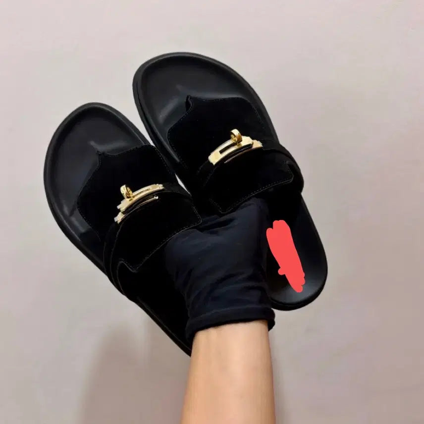 [BUNJANG] Suede Buckle Sandals - Black / 스웨이드 버클 샌들 블랙
