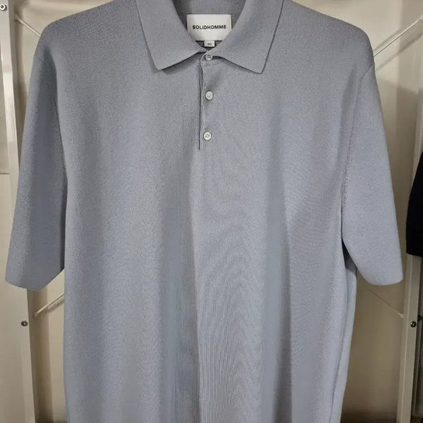 [BUNJANG] Solid Homme PK Knit Collar T-shirt Sky Blue / 솔리드옴므 PK 니트 카라티 50 하늘색