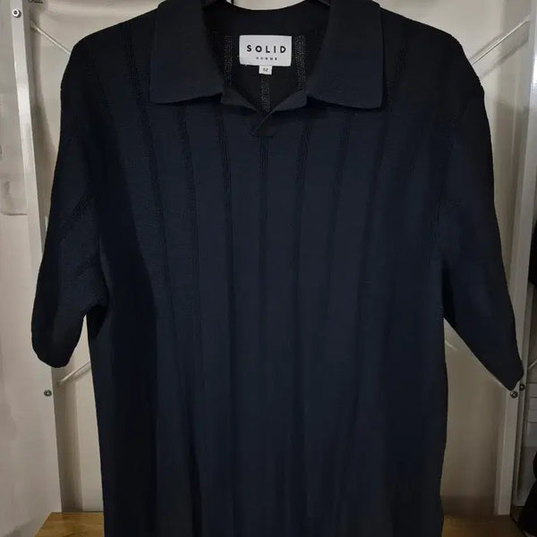 [BUNJANG] Solid Homme PK Knit Collar T-shirt Navy / 솔리드옴므 PK 니트 카라티 52 네이비