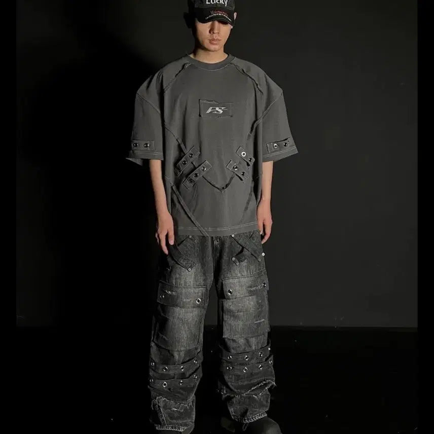 [BUNJANG] Force Sensitive Short Sleeve Eyelet T-Shirt (Gray) / 포스센스티브 숏 슬리브 아일릿 반팔티(그레이)(미착용 새상품)(희귀매물)