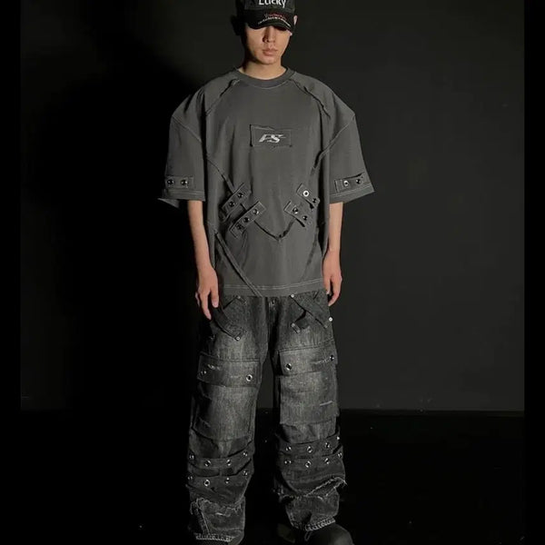 [BUNJANG] Force Sensitive Short Sleeve Eyelet T-Shirt (Gray) / 포스센스티브 숏 슬리브 아일릿 반팔티(그레이)(미착용 새상품)(희귀매물)