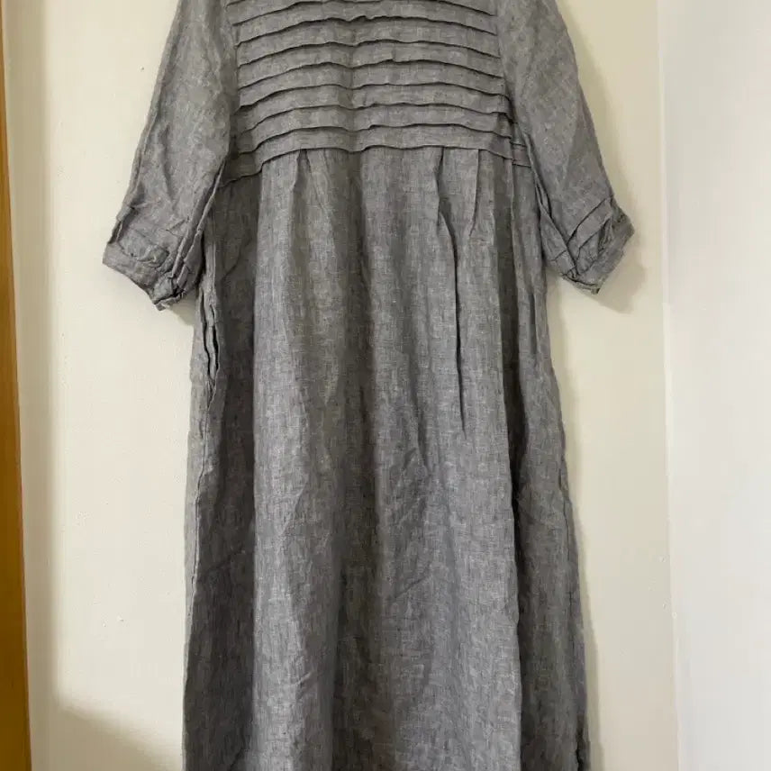 [BUNJANG] ELLIFE 100% Linen Wrinkled Dress - Natural Grey / 재질이좋은 일본내추럴브랜드 ELLIFE 린넨100 내추럴 회색 주름원피스