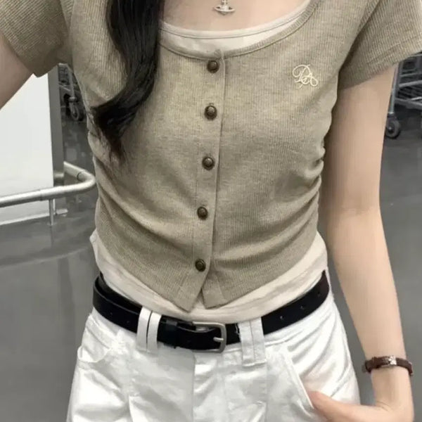 [BUNJANG] Ablley Layered Short-Sleeve T-Shirt / 에이블리 일체형 레이어드 반팔