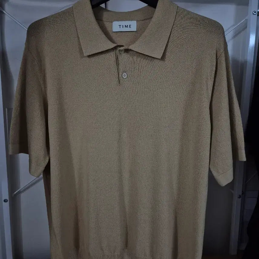 [BUNJANG] Time Homme PK Cotton Knit Collar T-shirt Beige / 타임옴므 PK 코튼 니트 카라티 100 베이지