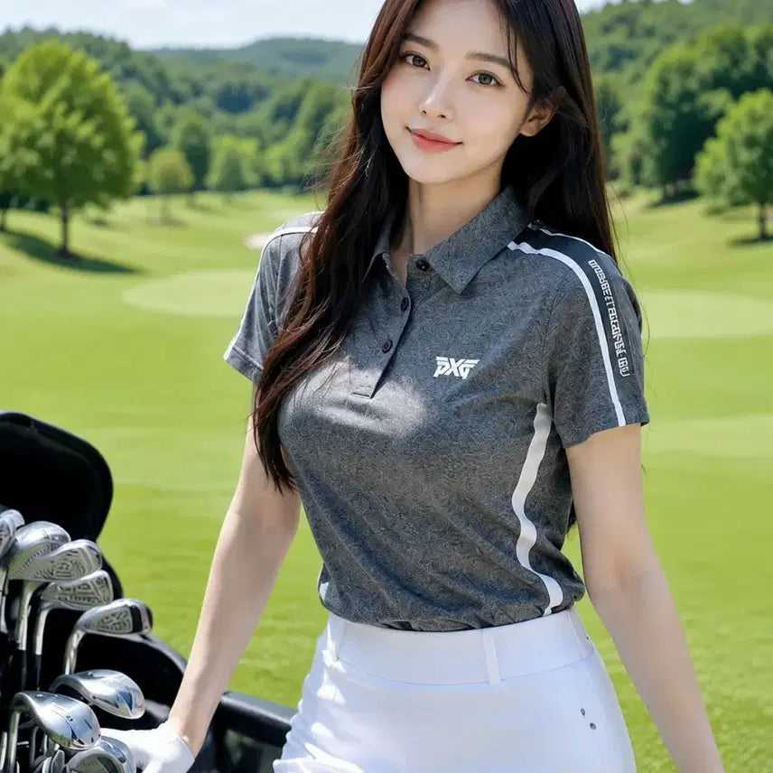 [BUNJANG] PXG Heather Grey Short Sleeve Golf Polo Shirt - Size S / PXG 여성 헤더 그레이 반팔 골프 카라 티셔츠 S