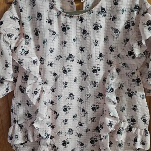 [BUNJANG] VOV Women's Blouse with Floral and Stripe Pattern / 보브 블라우스