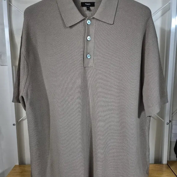 [BUNJANG] Theory PK Leland Knit Polo Shirt L Beige / 띠어리 PK 릴랜드 니트 카라티 L 베이지