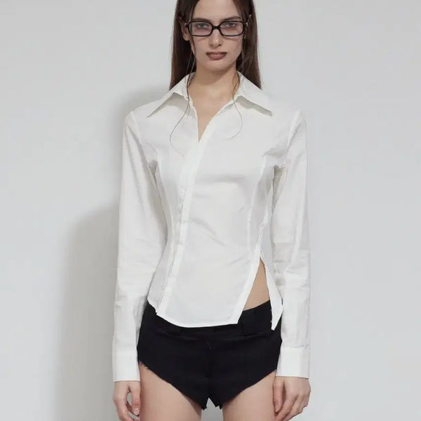 [BUNJANG] Bohemian Seoul Diagonal Slim Fit Shirt - Ivory / 보헤미안서울 DIAGONAL SLIM FIT SHIRT, IVORY