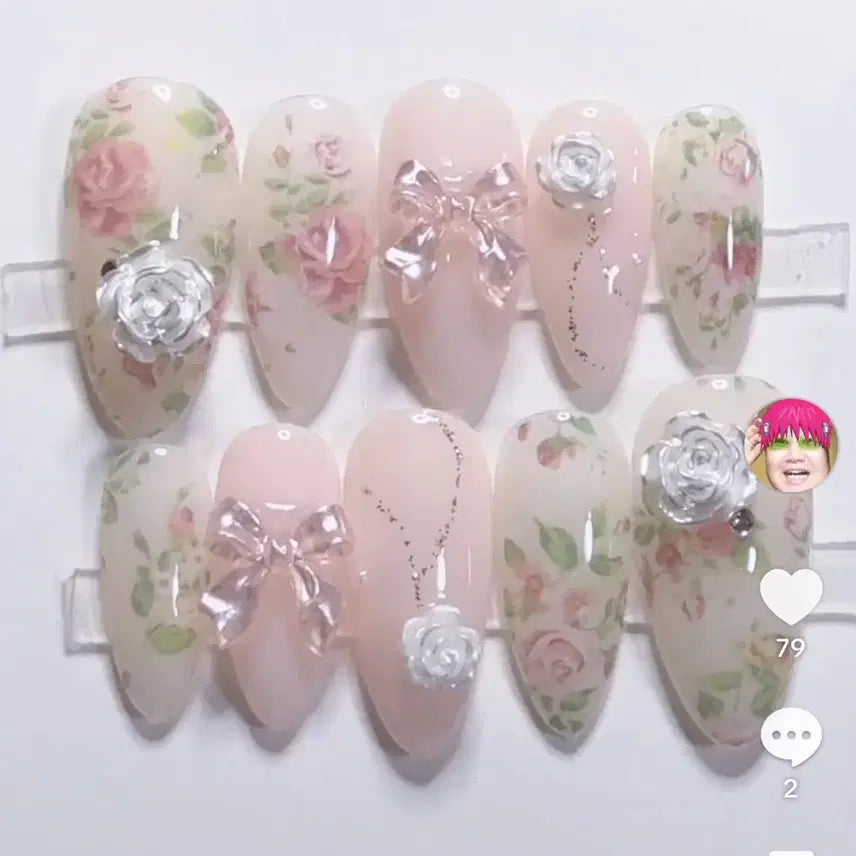 [BUNJANG] Handmade Pink Rose Nail Tips / 핑크장미수제네일팁