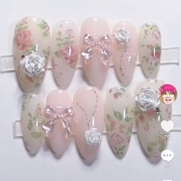 [BUNJANG] Handmade Pink Rose Nail Tips / 핑크장미수제네일팁