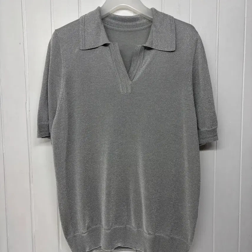[BUNJANG] Demian Metallic Knit Polo Shirt (Women's Size 66) / 데미안 메탈릭 여름니트 카라티 여성66 ㅡ0630