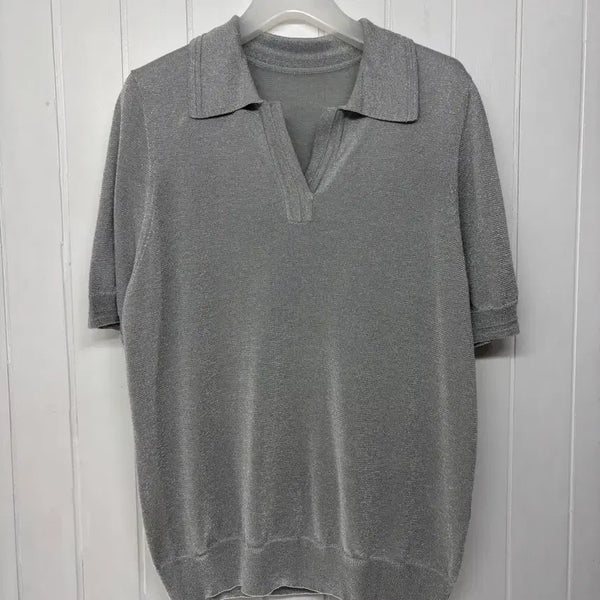 [BUNJANG] Demian Metallic Knit Polo Shirt (Women's Size 66) / 데미안 메탈릭 여름니트 카라티 여성66 ㅡ0630