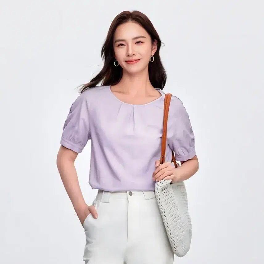 [BUNJANG] Lilac Puff Sleeve Blouse / 라일락 퍼프 소매 블라우스