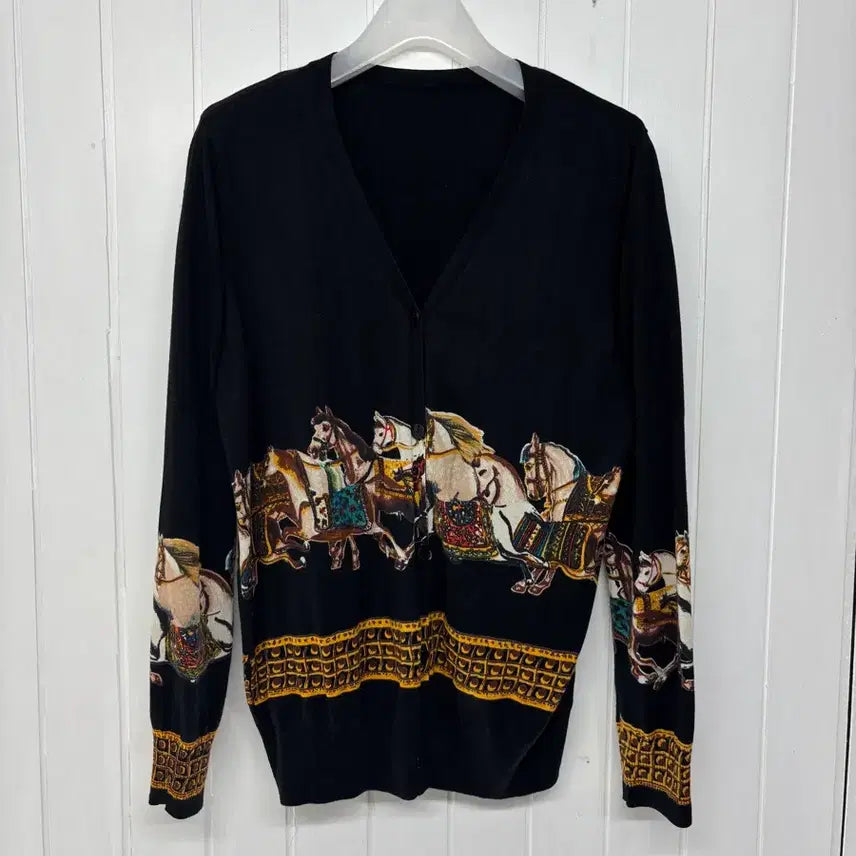 [BUNJANG] Horse Pattern Knit Cardigan (Women's Size M) / 말 패턴 블랙 니트 가디건 여성55-66 ㅡ0630