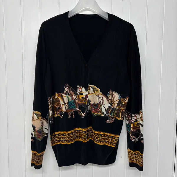[BUNJANG] Horse Pattern Knit Cardigan (Women's Size M) / 말 패턴 블랙 니트 가디건 여성55-66 ㅡ0630