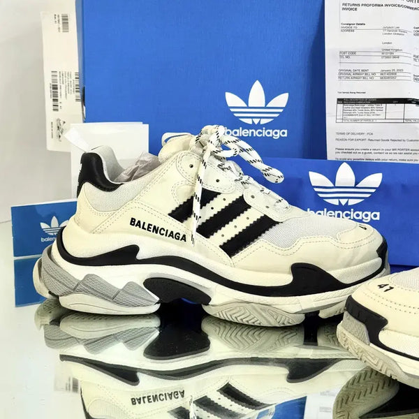 [BUNJANG] Balenciaga Adidas Triple S Sneakers White Black 260 / [새상품급][S]발렌시아가 아디다스 트리플 S스니커즈 화이트 블랙 260