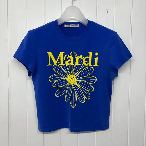 [BUNJANG] Mardi Mercredi Flower Short Sleeve Crop T-shirt Blue / 마르디메크르디 플라워 반팔 크롭티 블루 F ㅡ0630