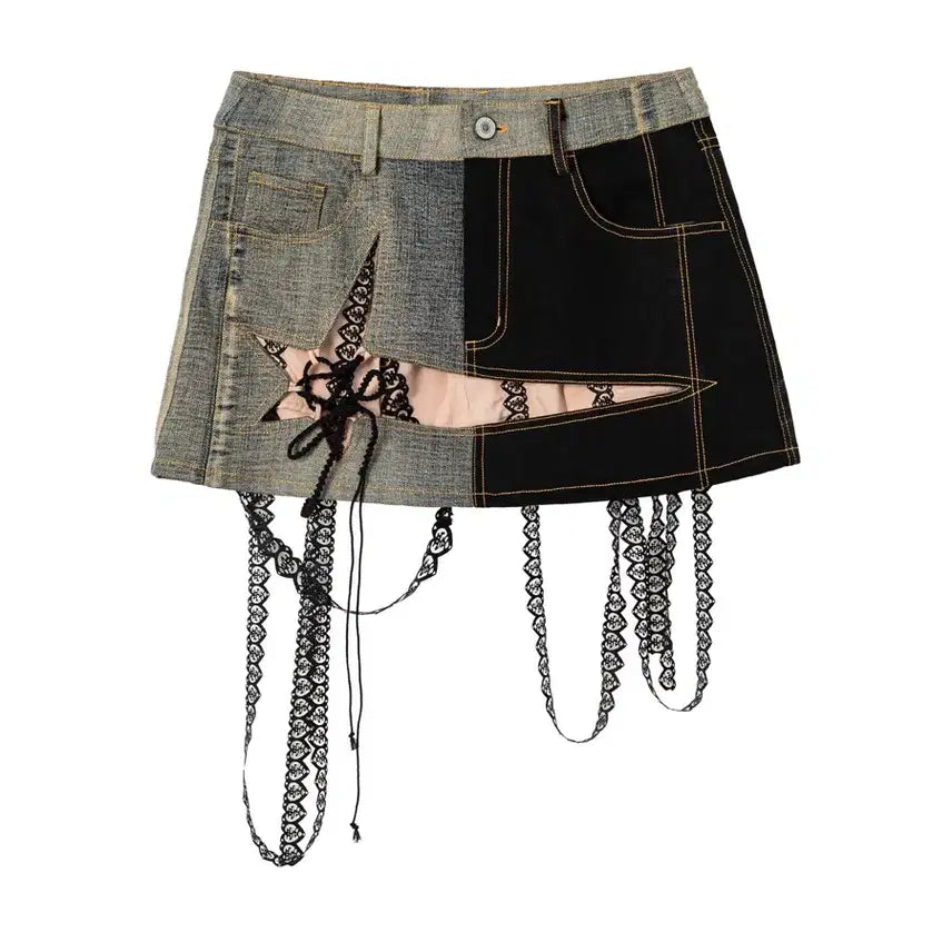 [BUNJANG] YUEQI QI Cut-out Upcycled Denim Mini Skirt / 새상품) YUEQI QI 유에치치 컷아웃 업사이클 데님 미니스커트