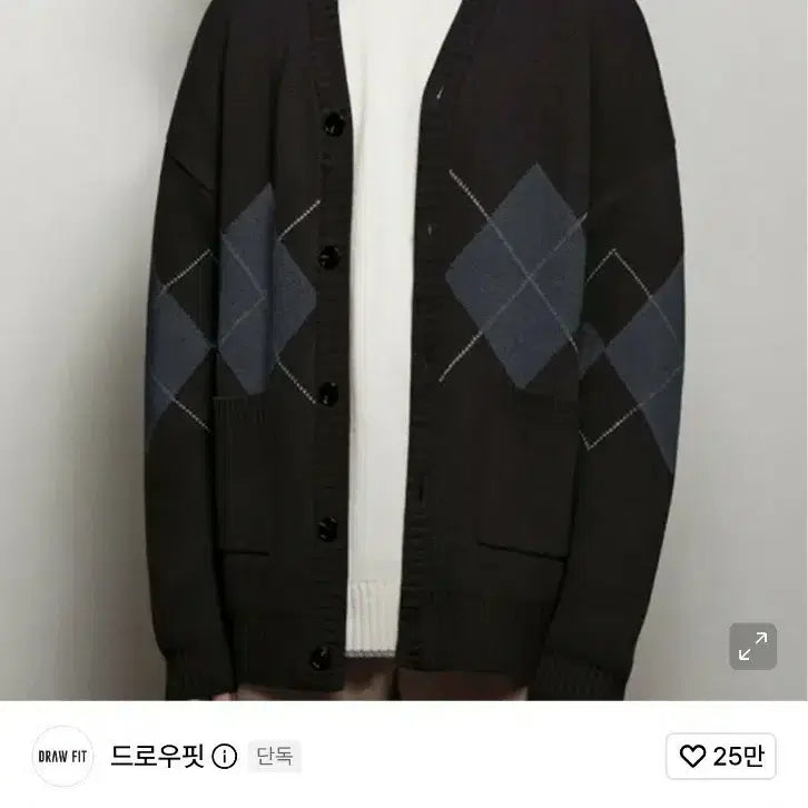 [BUNJANG] Drawfit Argyle Check Pullover Cardigan Black XL / (품절) 드로우핏 아가일 체크 풀오버 가디건 블랙 (XL)