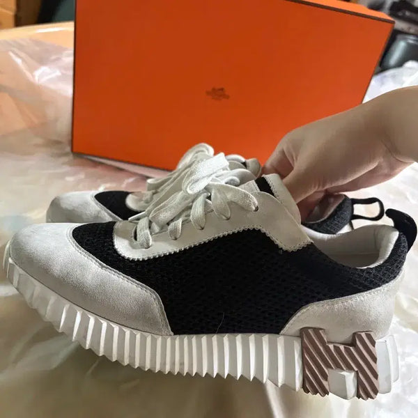 [BUNJANG] Hermes Bounce Graphic Mesh Suede Goat Skin Sneakers 36.5 / 에르메스 바운싱 36.5 그래픽 메쉬 스웨이드 고트스킨 누아블랑