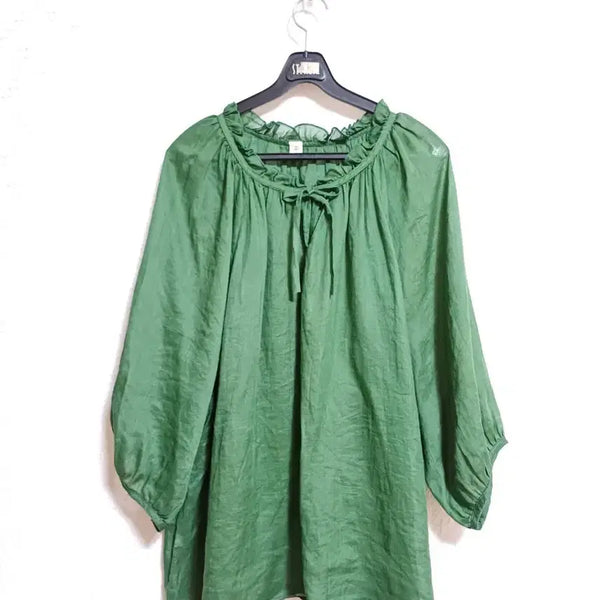 [BUNJANG] Frill Ribbon Neck Puff Sleeve Women's Suit Set / 그린 세트