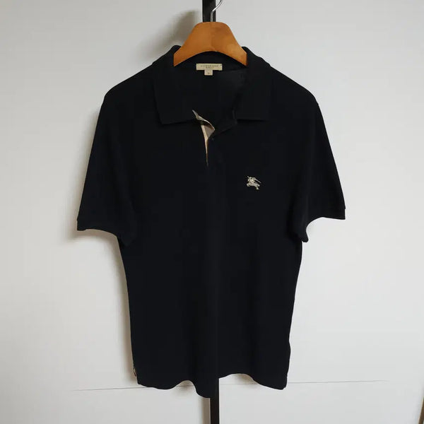 [BUNJANG] Burberry Navy Check Knight Embroidery Short Sleeve Polo Shirt / [M] 버버리 네이비 체크 기사 자수 반팔 카라티 6441801