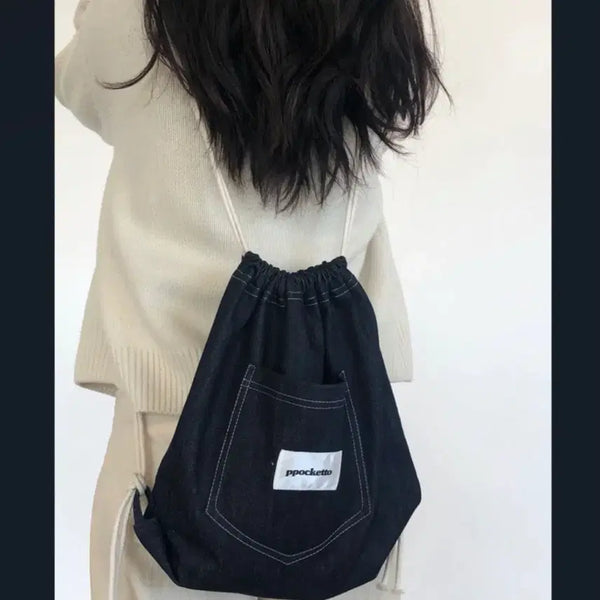 [BUNJANG] Bboggetto Denim String Backpack / 뽀겟또 데님 스트링백 백팩
