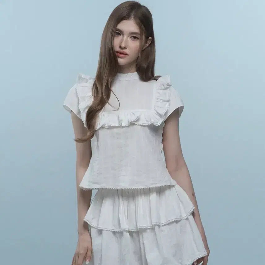 [BUNJANG] Par Jane White Frill Blouse and Skirt Set / [새상품] 퍼제인(par jane) 블라우스+스커트 셋업
