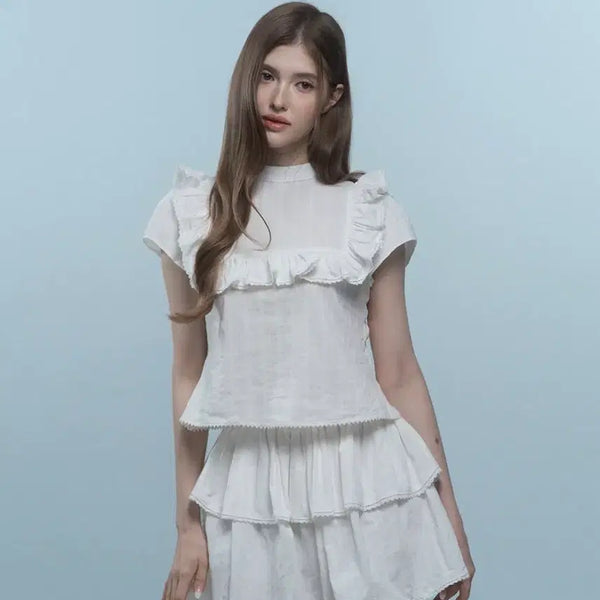[BUNJANG] Par Jane White Frill Blouse and Skirt Set / [새상품] 퍼제인(par jane) 블라우스+스커트 셋업