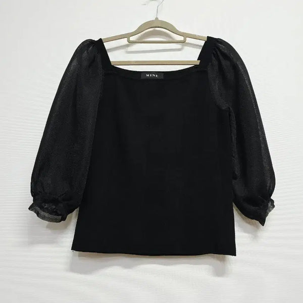 [BUNJANG] MINE Black Square Neck Puff Sleeve Blouse / MINE 여성 블랙 스퀘어넥 퍼프 소매 블라우스