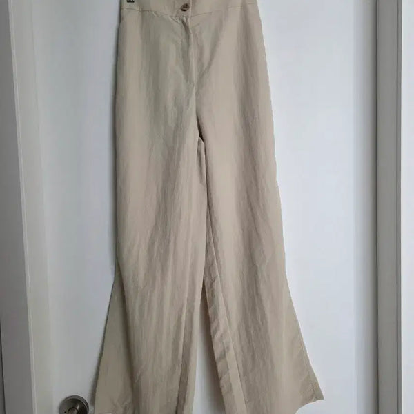 [BUNJANG] Beige Wide Pin-tuck Slacks - Size M / 베이지 와이드 핀턱 슬랙스 m사이즈