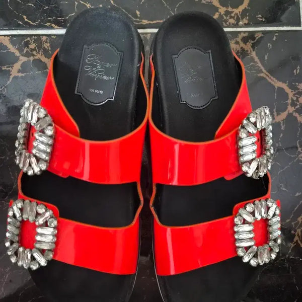 [BUNJANG] Roger Vivier Embellished Enamel Slide Sandals / 정품로저비비에 슬라이드 샌들
