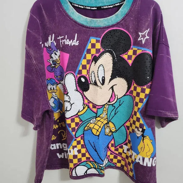[BUNJANG] Disney Mickey Mouse Pigment Sequin Short Sleeve T-Shirt / 미키마우스 디즈니 피그먼트 스팽글반팔티셔츠<새상품>